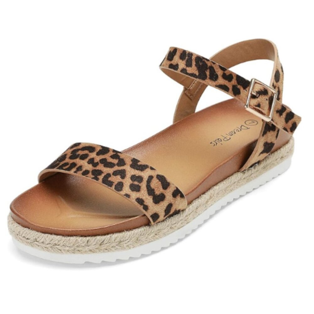 DREAM PAIRS Women’s Open Toe Ankle Strap Espadrille LEOPARD Suede Size 8M